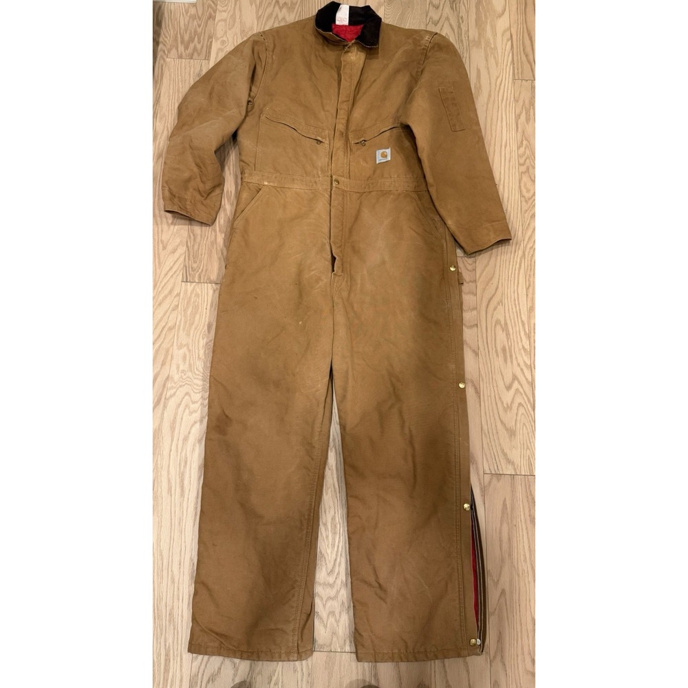 Vintage Carhartt 46R Brown Duck Insulated Coveralls USA Made Workwear Winter